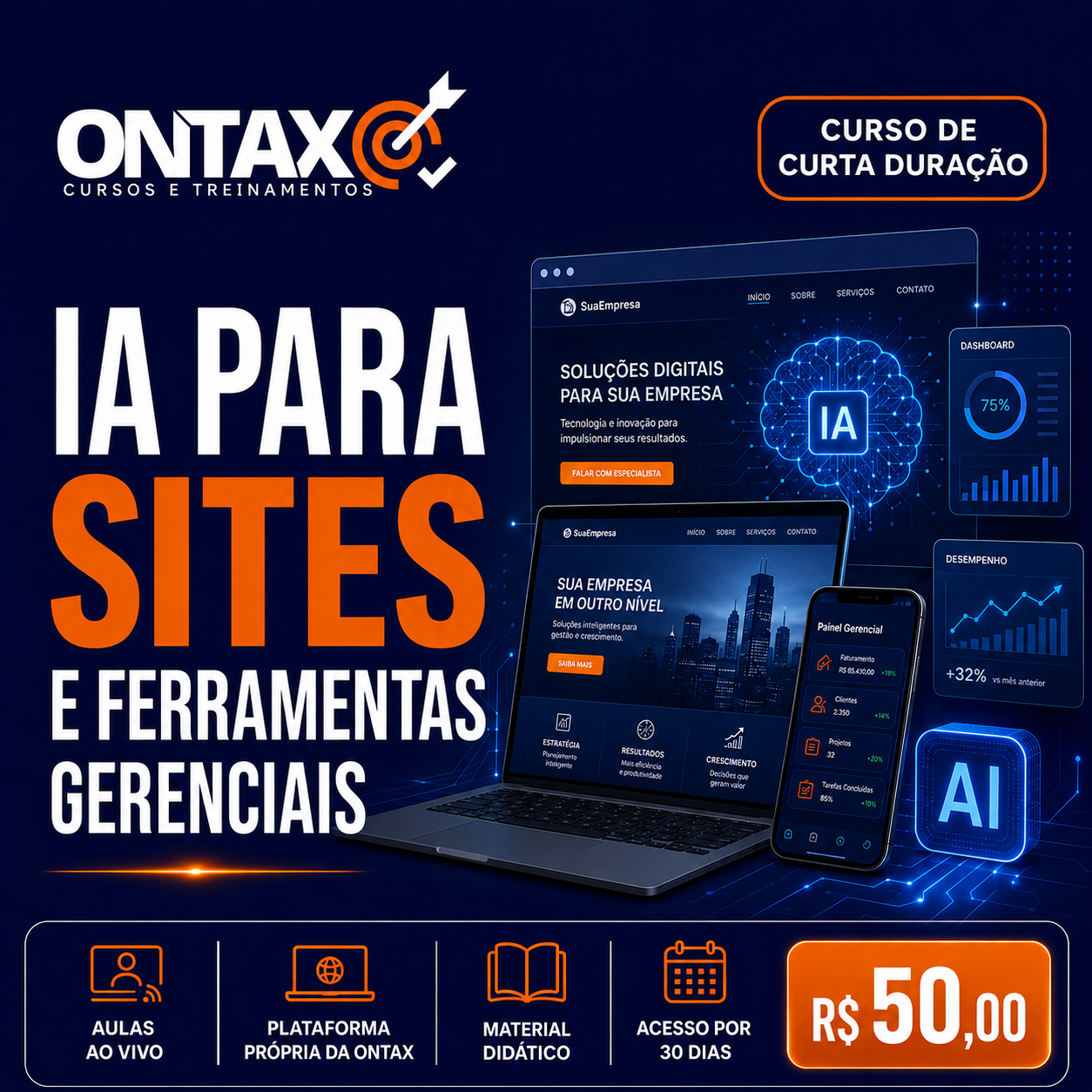 Capa do curso IA para Sites e Ferramentas Gerenciais