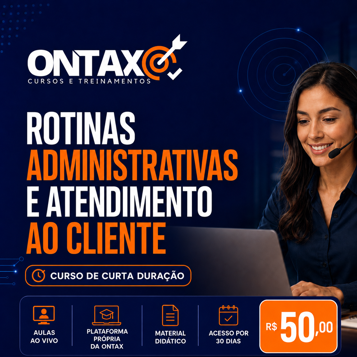 Capa do curso Rotinas Administrativas e Atendimento ao Cliente